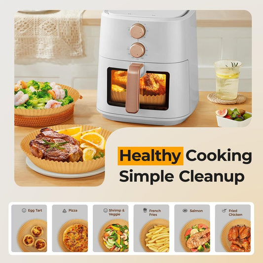 125Pcs Air Fryer Paper Liners Disposable, Non-Stick Air Fryer Parchment Paper, Food Grade Baking Liner for Baking Roasting Microwave (8IN-Round)