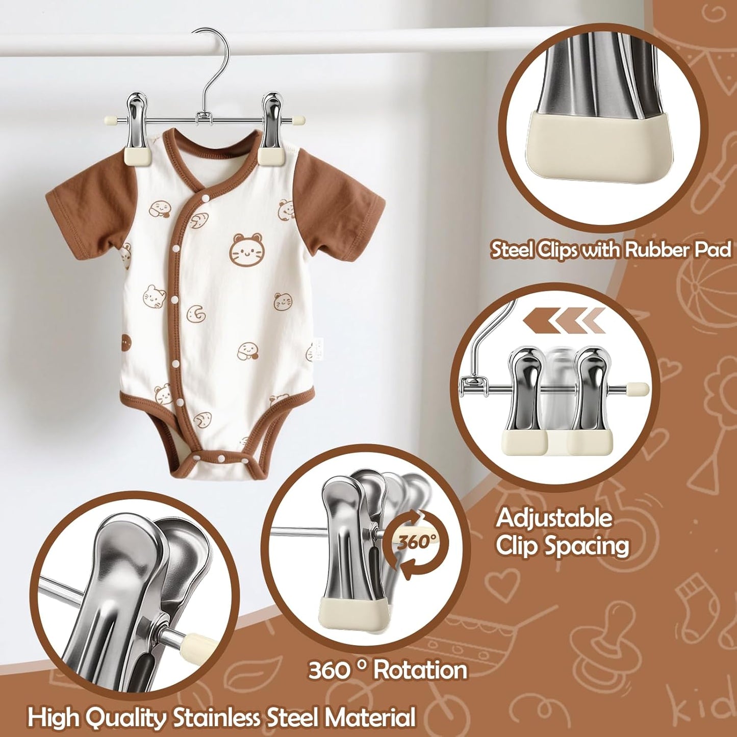Mity Rain 20-Pack Baby Hangers - 360° Rotatable Silicone Clips | Space-Saving Toddler Hangers for Newborns & Kids