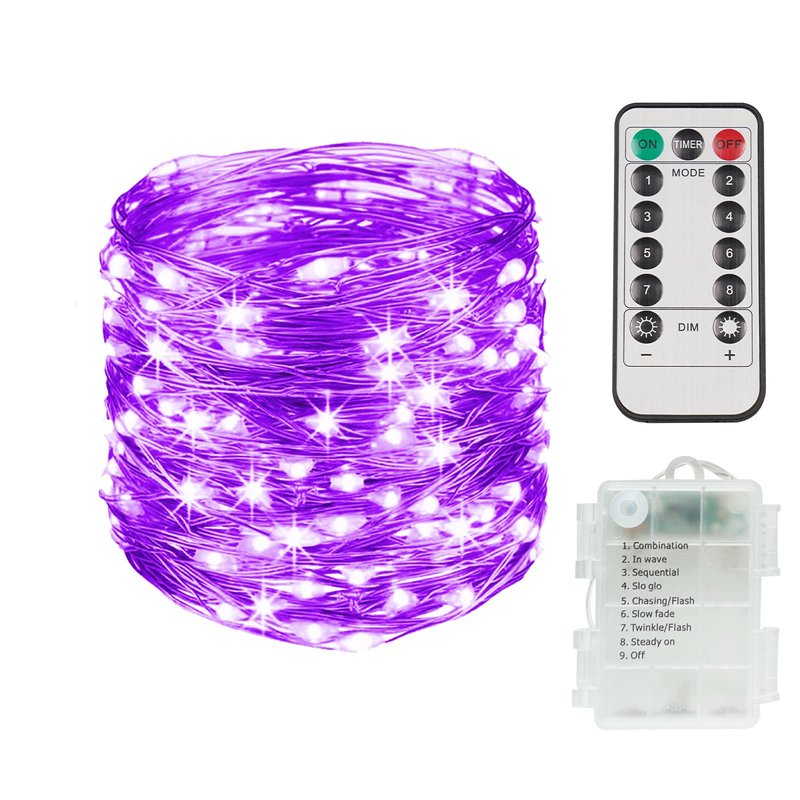 suddus Hallowee Fairy Lights Battery Operated, 33ft 100 LED Fairy Lights with Remote, Purple String Lights for Outside, Porch, Home, Backyard, Window, Yard, Garland, Party Decorations