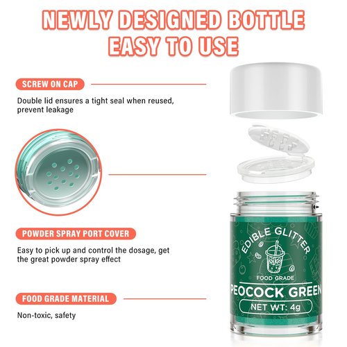 Cherrysea Edible Glitter for Drinks Cocktails Food Grade Edible Drink Shimmer Powder for DIY Champagne Beverages Wine 2 Colors Vegan Edible Luster Dust Set 4g/Bottle Gluten Free - Green+Red