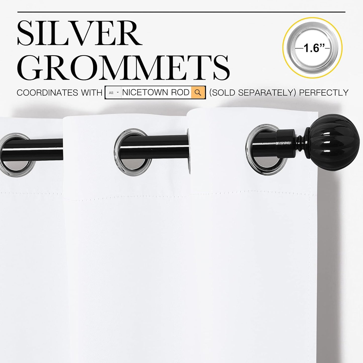 NICETOWN Window Curtains - 86-Inch Long Pure White Grommet Drapes | 50% Light Blocking, 1 Pair