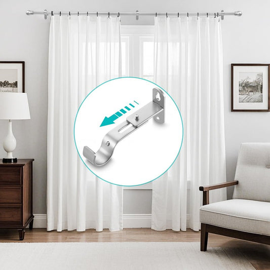 AMZSEVEN Adjustable Curtain Rod Brackets, Metal Window Drapery Rod Hanger Holders Hooks for 1 inch Rods (Satin Silver, Set of 2)