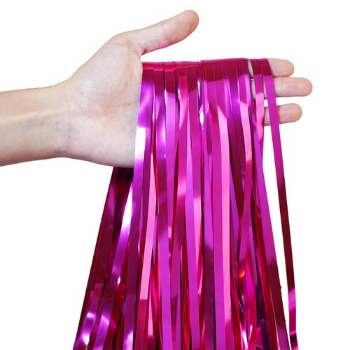 Hot Pink Party Streamers Backdrop - GREATRIL Shiny Fuchsia Tinsel Foil Fringe Curtain for Birthday/Flamingo/Fancy/Galentine/Breast Cancer Awareness Decorations - 3.2ft X 8.2ft - 2 Packs