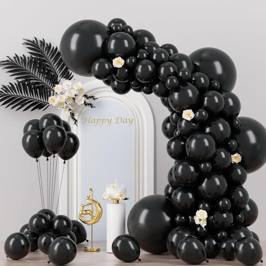 Voircoloria Black Party Balloons - 130pcs in Various Sizes for Birthday, Graduation & Celebrations