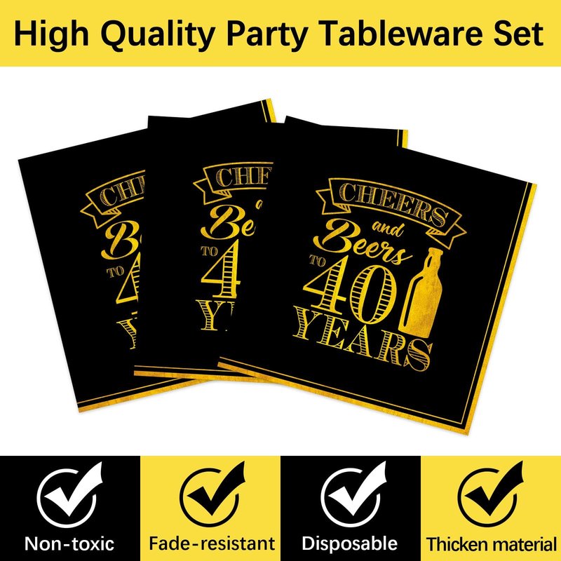 96 Pcs Cheers 40th Birthday Plates and Napkins Party Supplies Cheers to 40 Years Tableware Set 40th Party Birthday Decorations Favors for Men Women Serves 24