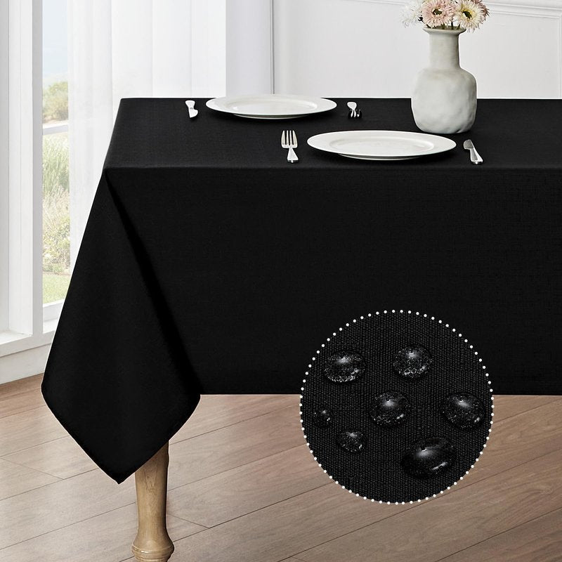 Veblandy 2 Pack Rectangle Tablecloth, 60x120 inch, Water Resistant Wrinkle Free Linen Textured Table Cloth Washable, Decorative Fabric Table Cover for Dining, Party and Camping, Black