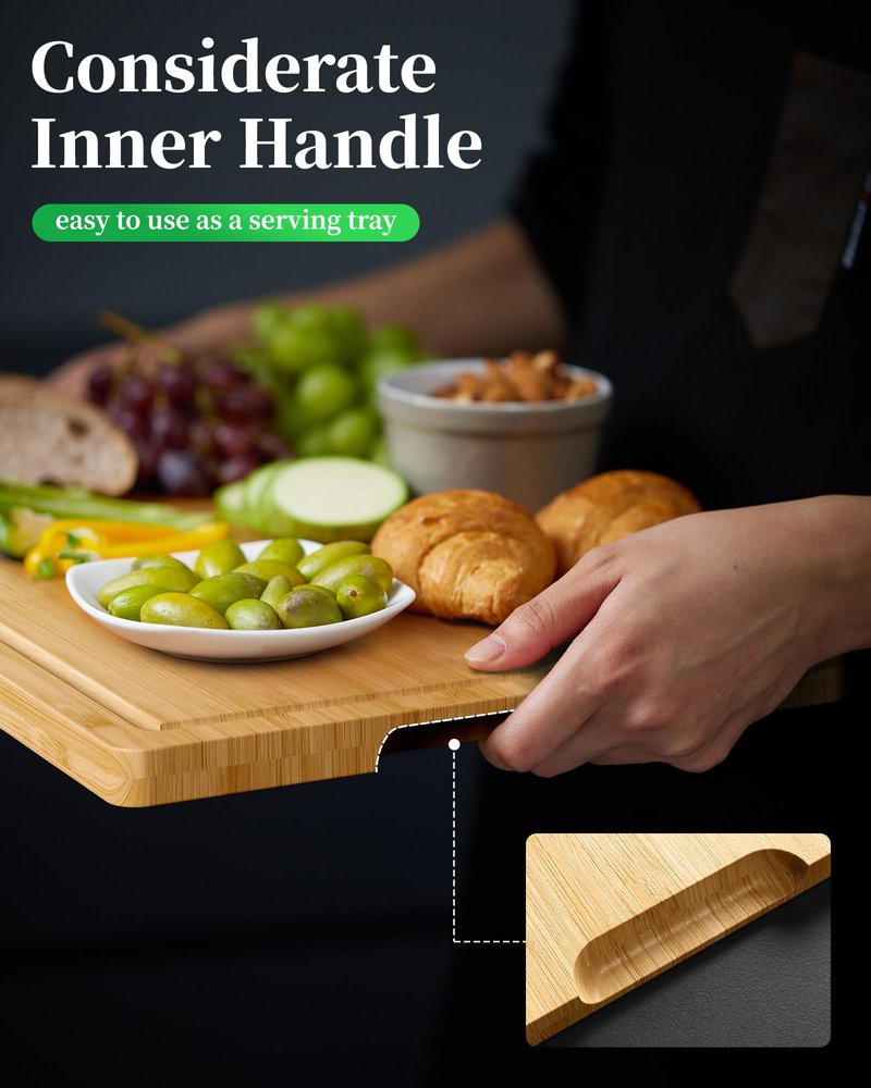 Kitsure Bamboo Cutting Board - Multi-Sizes Wooden Cutting Boards for Kitchen, Convenient Kitchen Essentials with Deep Juice Grooves, Cutting Board for Chopping & Serving, X-Large, Natural