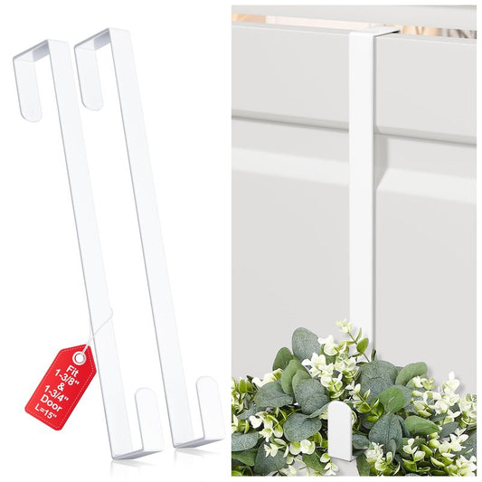 15" Reversible Wreath Hangers for Front Door, Fit Most Doors up to 1-3/4", Heavy Duty Steel Over The Door Hooks Hold up to 80 LBS for Spring & Easter Wreaths, Seasonal Door Decor (White 2 Pack)
