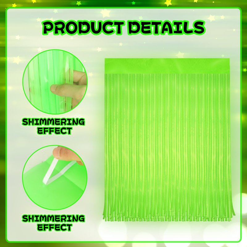 4 Pack Glow in The Dark Curtains Party Supplies 6.6 x 3.3 Ft Glow Tinsel Foil Fringe Curtains Photo Booth Prop Backdrop Streamer for Birthday Holiday Neon Party Decorations