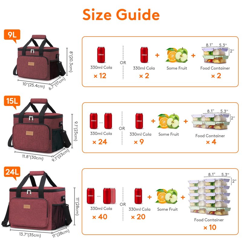 Lifewit Medium Lunch Bag, Insulated Lunch Box, Soft Cooler Cooling Tote for Adult Men Women, Burgundy 12-Can (9L)