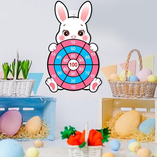 Easter Games for Kids, Large Easter Basket Essentials Dart Board Toy Gifts for Kids Family Teens Boys Girls Toddlers, Happy Party Decorations Centerpieces Party Favor with 12 Stick Balls