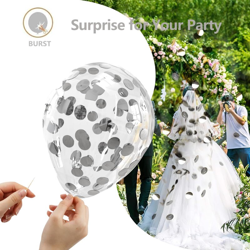 Bezente Black Silver Confetti Latex Balloons,60pcs 12 inch Black White Silver Metallic Chrome and Confetti Balloons for New Year Birthday Baby Shower Wedding Theme Party Decoration