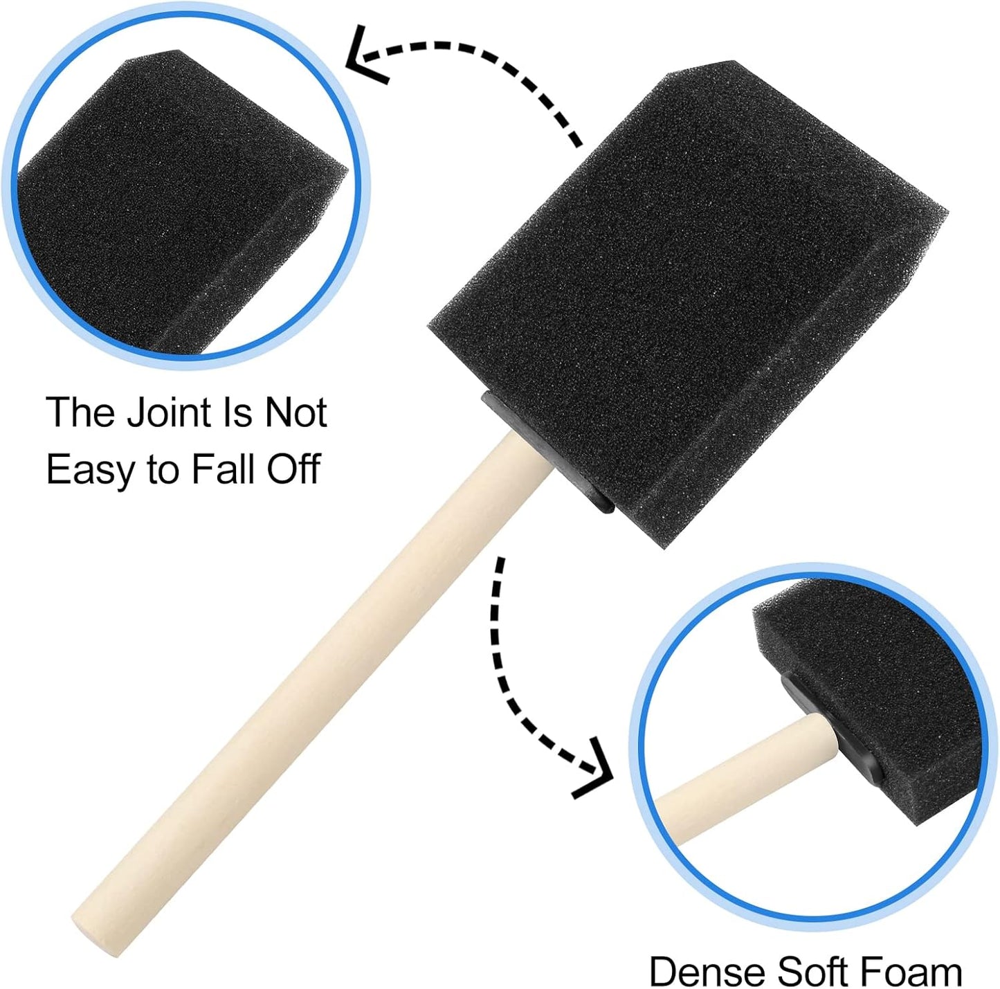 Skiennix Foam Paint Brushes - 24 Pcs Wood Handle Sponge Set for Painting & DIY Crafts | 1'', 2'', 3'' Sizes