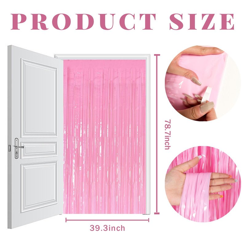 2 Pack Party Backdrop Decorations Pink Tinsel Curtain Party Backdrop Foil Fringe Birthday Decorations Photo Booth Streamer Pink Theme Bachelorette Graduation Decor