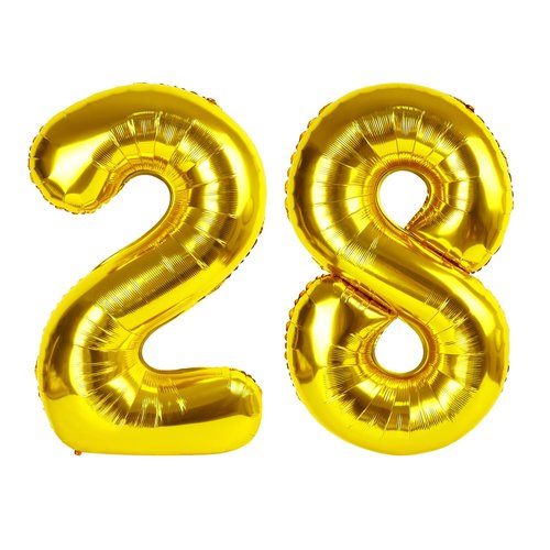 Gold Number 28 Balloon 40 inch, 28 Number Balloons, 28th Gold Birthday Decorations, 28 Year Old Women Men Golden Party Supplies