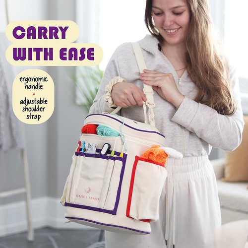 Hearth & Harbor Crochet Bag Organizer - Durable Canvas Yarn Storage for Knitting & Crochet Supplies