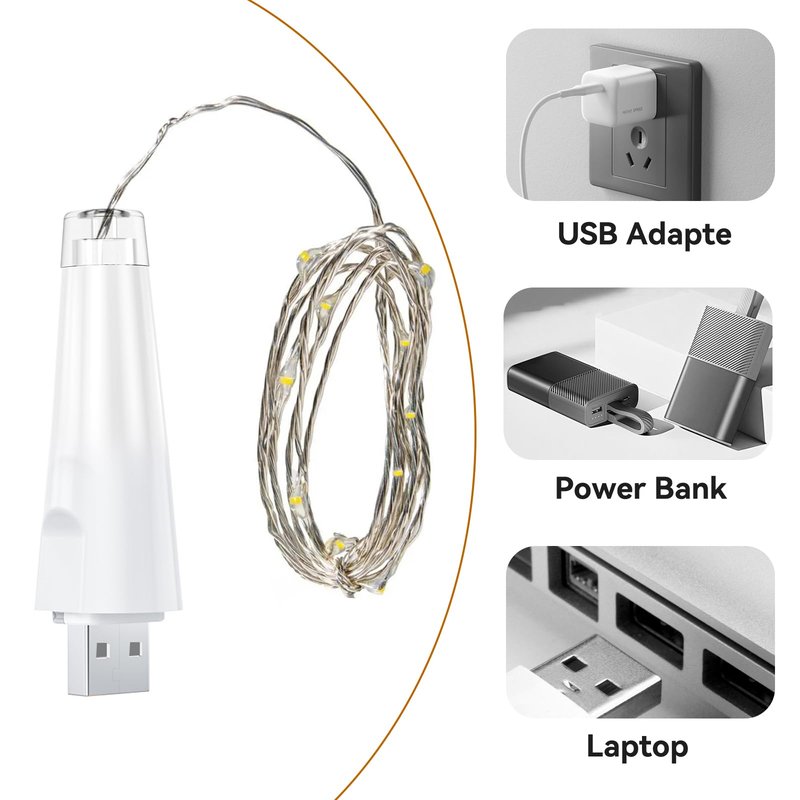 Dumcuw Fairy Lights USB Rechargeable Battery Operated, 7ft 20 LED String Lights Indoor for Bedroom Mason Jars Wedding Table Centerpieces Decorations Christmas Party Decor(Warm, 3 Pack)