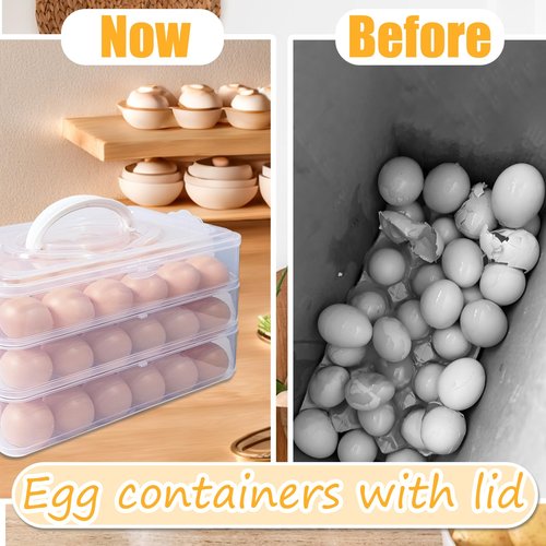 Jgalnim 3 Layer Deviled Egg Trays Containers with Lid,Plastic Refrigerator Egg Carrier with Handle for 72 holes,Clear Storage Platter for Portable Devil Egg,Easter Thanksgiving