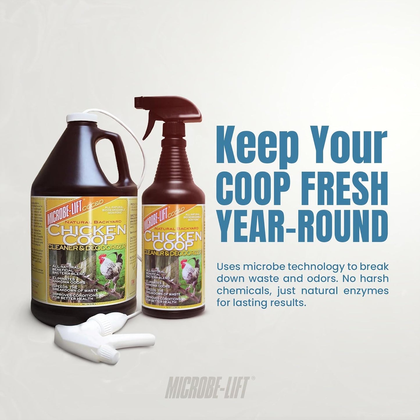 Microbe-Lift Chicken Coop Cleaner & Deodorizer - Natural 32 oz Solution for Poultry Waste & Bedding
