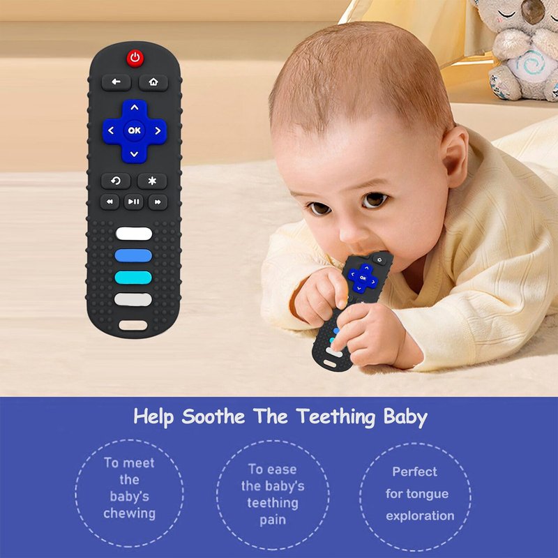 ROBBEAR Baby Teething Toys, Food Grade Silicone Teether for Babies 3 6 12 18 Months, TV Remote Shape Toddlers Chew Toys, Freezer BPA Free (Pink+Blue)