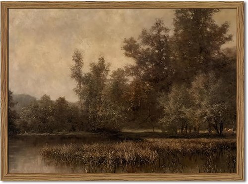 Framed Vintage Landscape Canvas Wall Art - Rustic Forest Lake Decor for Living Room & Bedroom | 8x10 Inch