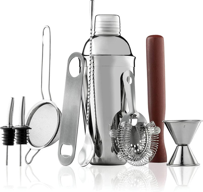 Pantrypoet Bartender Kit & Cocktail Shaker – 10-Piece Stainless Steel Drink Mixer Set with Jigger, Strainer, Muddler & Bar Spoon, Travel Bag Included – Essential Home Bar Accessories