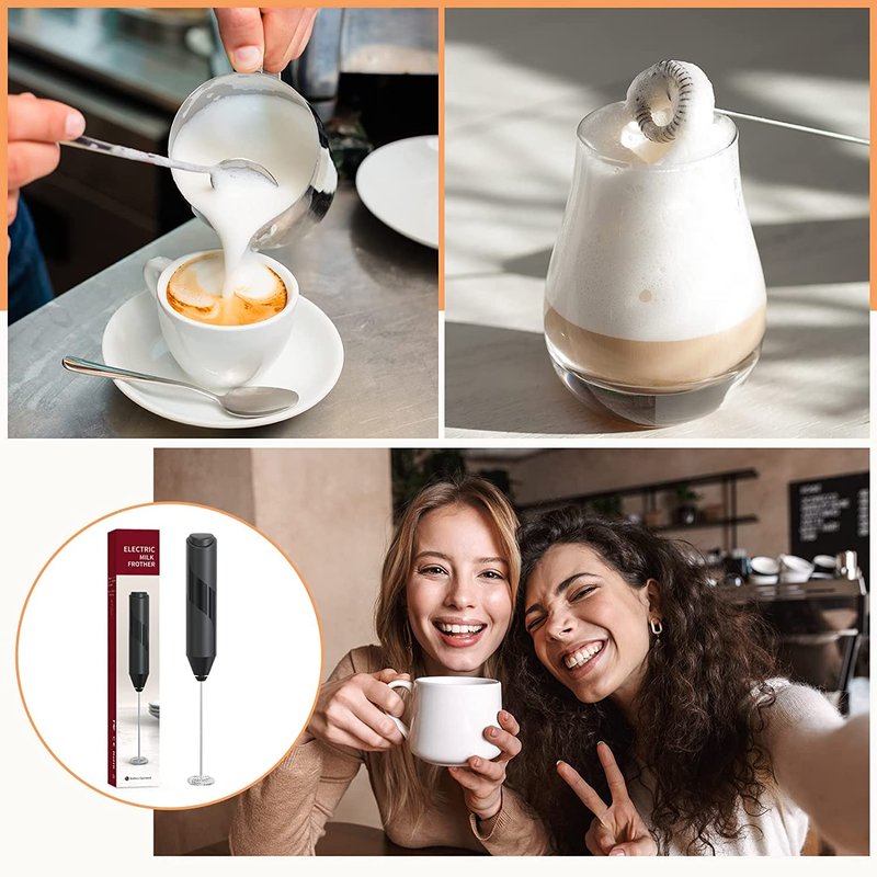 Milk Frother for Coffee, Handheld Battery Operated Electric Milk Frother for Coffee, Latte, Hot Chocolate, Macha, Portable Mini Drink Mixer Blender with Stainless Steel