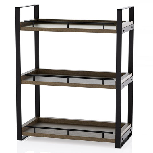CeleVista Bathroom Counter Organizer, 3 Tier Wood Countertop Shelf for Vanity, Skincare, Makeup, Kitchen Coffee and Sink Storage, with Durable Metal Bracket (Dark Brown)