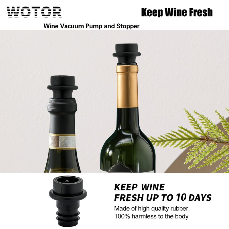 WOTOR Wine Stoppers Vacuum, Silicone Wine Saver & Preserver, Reusable Bottle Sealer, Keep Fresh (Black, 12 Pieces)