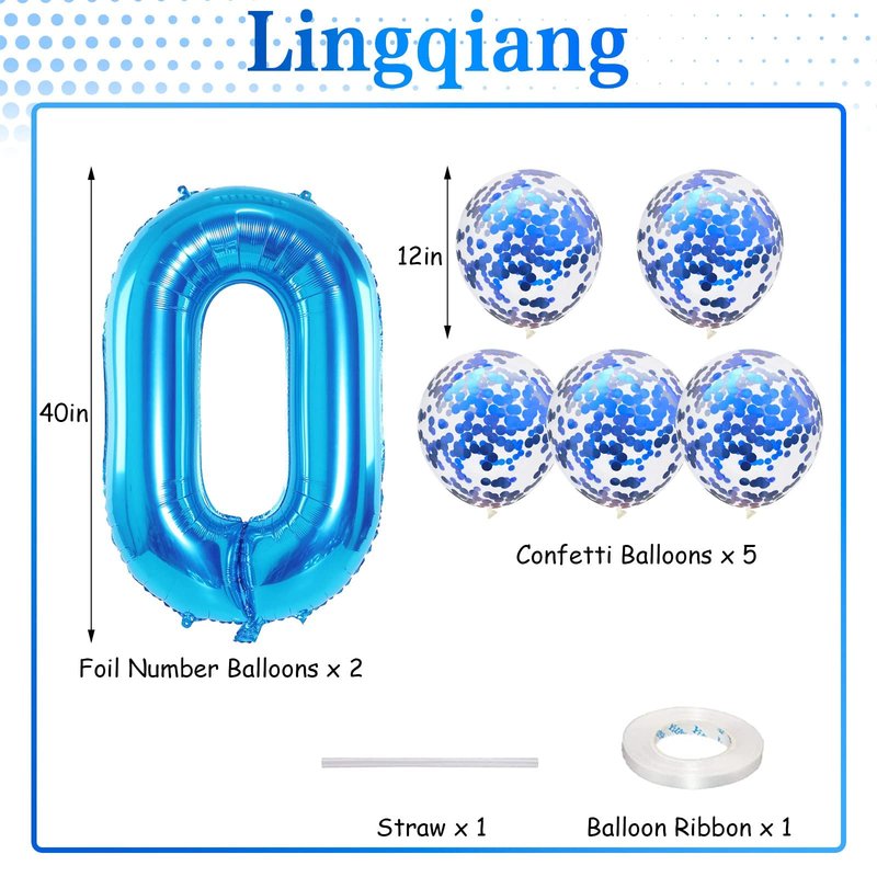 40 Inch Number 30 Foil Balloons, Large Blue 30th Birthday Digital Balloons with Blue Confetti Helium Balloons, Number 0 and 3 Helium Balloons Self Inflating for Men Women Anniversary Party Decorations