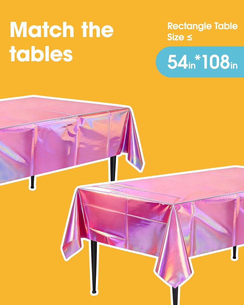 Niuara Iridescent Pink Plastic Table Cloth - 4 Pack 54" × 108" Rectangle Disposable Tablecloths for 6FT Tables, Table Cover for Party, Holiday & Gathering Use