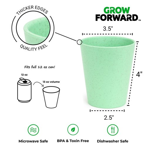 Grow Forward Premium Plastic Kids Cups - 13 oz Unbreakable Wheat Straw Cups for Kids - Non Toxic BPA Free Drinking Glasses for Water, Smoothie - Small Dishwasher Safe Kitchen Tumblers - Rainforest