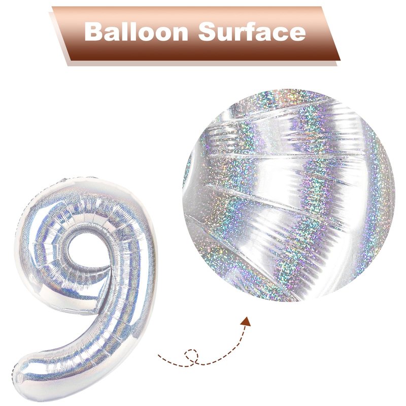 Laser Silver 4 Balloon, Number Balloons 40 Inch, 4th Birthday Decorations for Girls Four Large Numbers for Party Decor, Number 4 Balloon