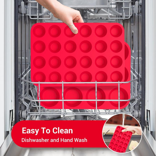 Redfly 2 Pack Silicone MIini Muffin Pan & Cupcake Pans for Baking - 24 Cup Mini Size BPA Free Egg Bites Molds