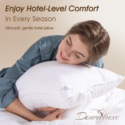 Downluxe Down Alternative Pillows - Soft Queen Size Set of 2 for Side, Back & Stomach Sleepers | 20 x 28 Inches