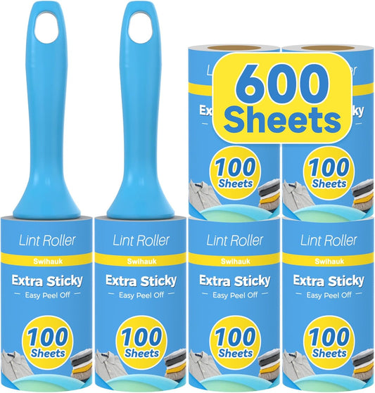 Swihauk Lint Roller - 600 Sheets Extra Sticky Pet Hair Remover | Ergonomic Handle for Clothes & Furniture
