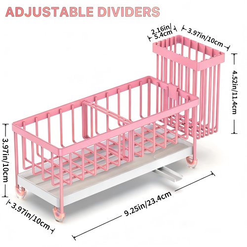 Cisily Sponge Holder for Kitchen Sink, Sink Caddy Organizer with High Brush Holder, Kitchen Countertop Organizers and Storage Essentials, Rustproof 304 Stainless Steel (Pink, 9.25″)