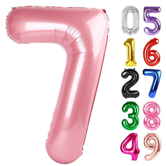 Pearlescent Pink Number 7 Balloon 40 Inch, 7th Birthday Party Decorations for Children, Giant 7 Foil Balloon for Party Supplies