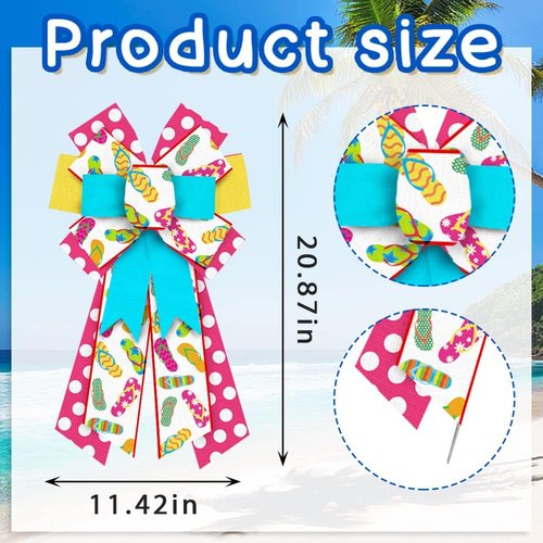 Hying Summer Slipper Bows | Large Red & Blue Wreath Bows for Indoor & Outdoor Decor