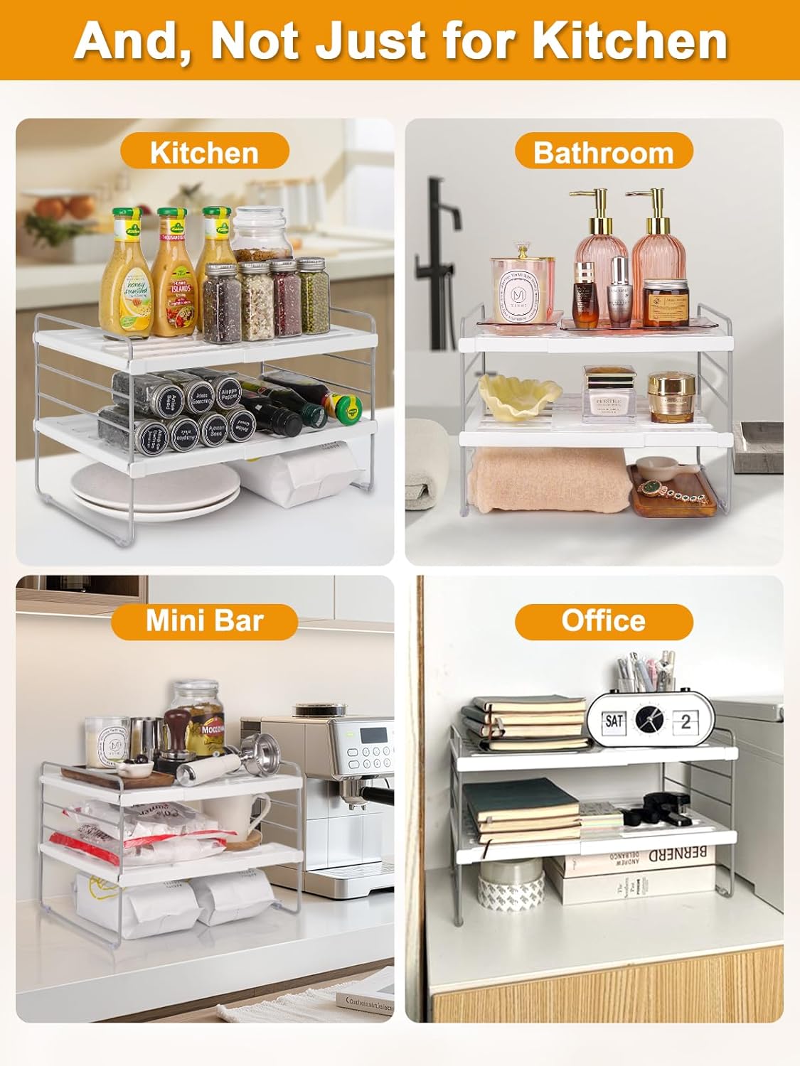 JUPELI Foil and Plastic Wrap Organizer - Expandable Kitchen Storage Rack | Height Adjustable 3-Tier Design (9.8" to 15.6"L)
