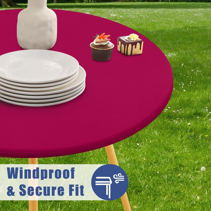 Moosfor Round Spandex Tablecloth, Elastic Fitted Waterproof Tablecloths for 57"-68" Tables, Stretch Washable Picnic Table Cover for Camping, Dining, Indoor and Outdoor, Fuchsia
