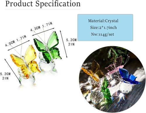 H&D Hyaline & Dora Handmade Crystal Butterfly Figurine Set - Elegant Glass Collectibles | Pack of 2