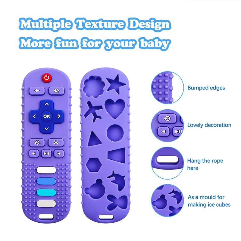 ROBBEAR Baby Teething Toys, Food Grade Silicone Teether for Babies 3 6 12 18 Months, TV Remote Shape Toddlers Chew Toys, Freezer BPA Free (Pink+Blue)