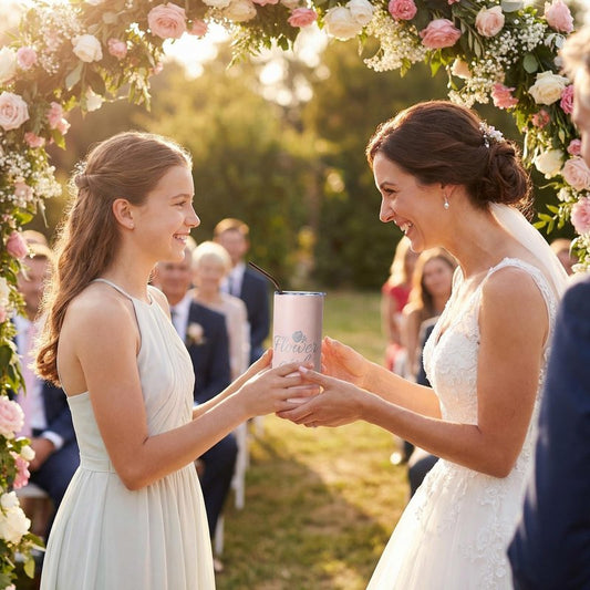 UzYlquw 2 Pcs Flower Girl Gift and Ring Bearer Tumbler Set, 16 oz Stainless Steel Insulated Water Bottle with Lids and Straws, Wedding Proposal Gifts for Bridal Party Favors
