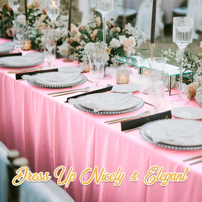 BRILLMAX 10 Pack Pink Tablecloths 60 x 126 Inch for 8ft Rectangle Tables - 150 GSM Polyester Fabric, 15" Standard Drop, Water, Stain & Wrinkle Resistant Cloth Cover for Wedding Banquet Dining Buffet