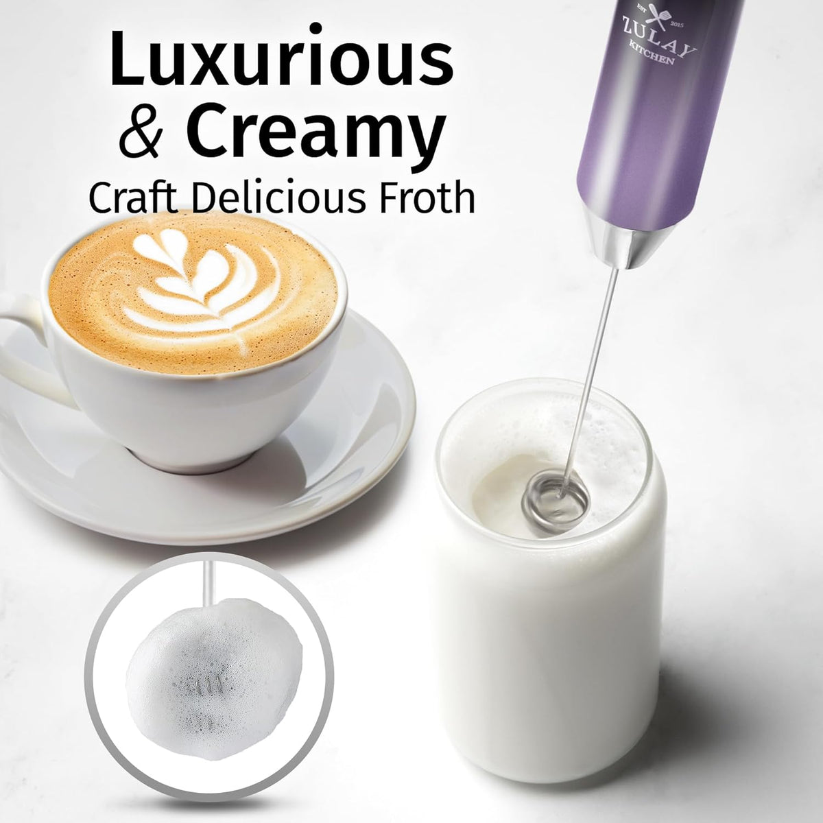 Zulay Kitchen Rechargeable Milk Frother - Powerful 2-Speed Motor, Waterproof, 2000mAh Battery | Perfect for Lattes, Cappuccinos & Matcha - Lux Galaxy