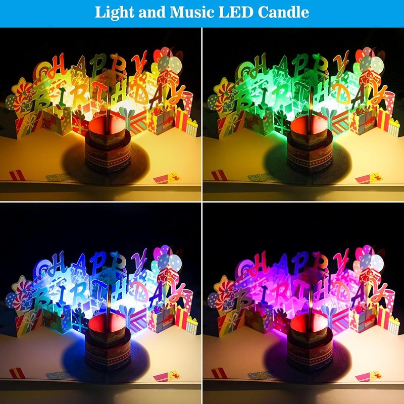 3D Pop Up Birthday Card with Music and Blowable LED Candle - Magic Blow-Out Greeting Card for Women, Men, Kids - Fits Any Age 1-100 Milestone Birthday Celebration Gifts Decorations for Women, Men, Mom, Wife, Husband, Boy, Girl