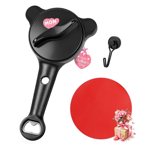 Jar Opener for Seniors, 4-in-1 Adjustable Lid Opener with Non-Slip Grip, Includes Magnetic Hook & Rubber Gripper, Suitable for Jars, Bottles and Beer Caps, Perfect for Arthritis and Weak Hands