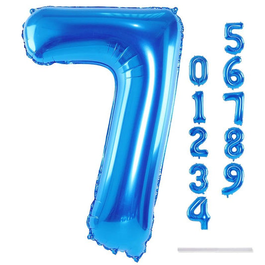 40" Blue Number 7 Balloon for Boys, Large Self Inflating Foil Number Balloons Set 0-9, Digital Helium 7 Balloons for Men 17th 70th Birthday Anniversary Graduation New Year Party Decorations Supplies