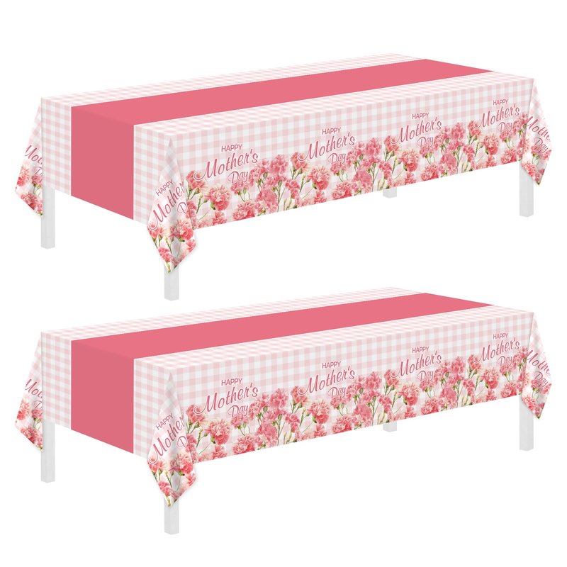 2 Pack Mothers Day Tablecloth,Mothers Decorations 54" x 108" Disposable Plastic Tablecloth,Mothers Table Cloth Plastic Pink Table Cover for Party Supplies,Birthday,Home,Dinner,Indoor,Outside Picnic